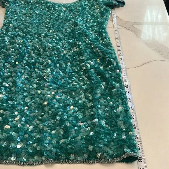 Nipon Night Show stopper Party Sequined Dress in gorgeous aqua color. Sz 8 Lined - Picture 9 of 15